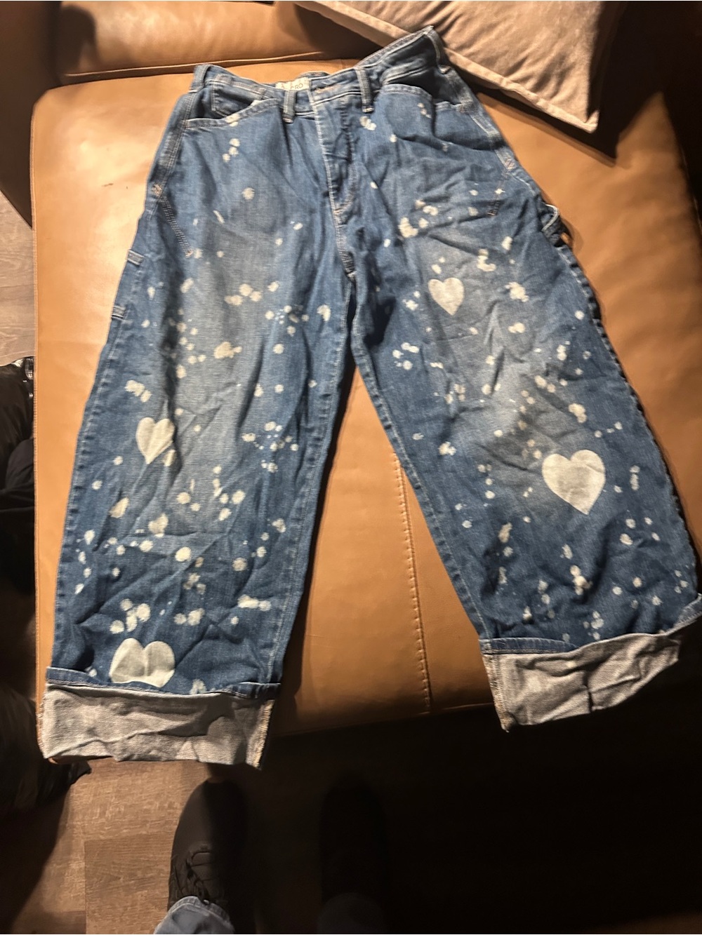 Pilcro Blue Denim Heart-Splatter Relaxed Carpenter Jeans